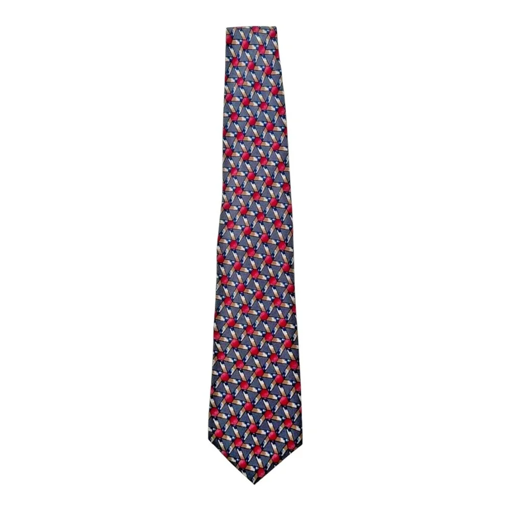 Christian Dior Monsieur Men's Neck Tie One Size Gray Geometric Print 100% Silk